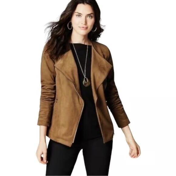 J.Jill NWT Acorn Faux‑Suede Moto Zip Jacket Women XL Camel Brown - Picture 1 of 10